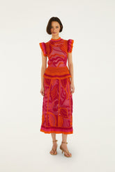 Pink And Orange Seashell Crochet Midi Skirt - FARM Rio PINK AND ORANGE