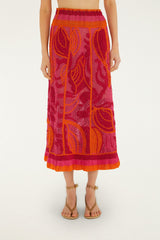 Pink And Orange Seashell Crochet Midi Skirt - FARM Rio PINK AND ORANGE