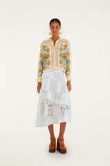 Off-White Scarf Eyelet Layered Maxi Skirt - FARM Rio OFF-WHITE