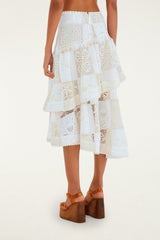 Off-White Scarf Eyelet Layered Maxi Skirt - FARM Rio OFF-WHITE