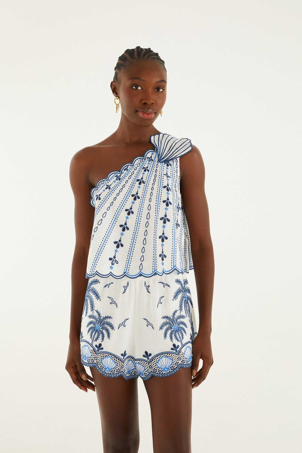 One Shoulder 3d Blouse With Embroidery - FARM Rio COAST STARS