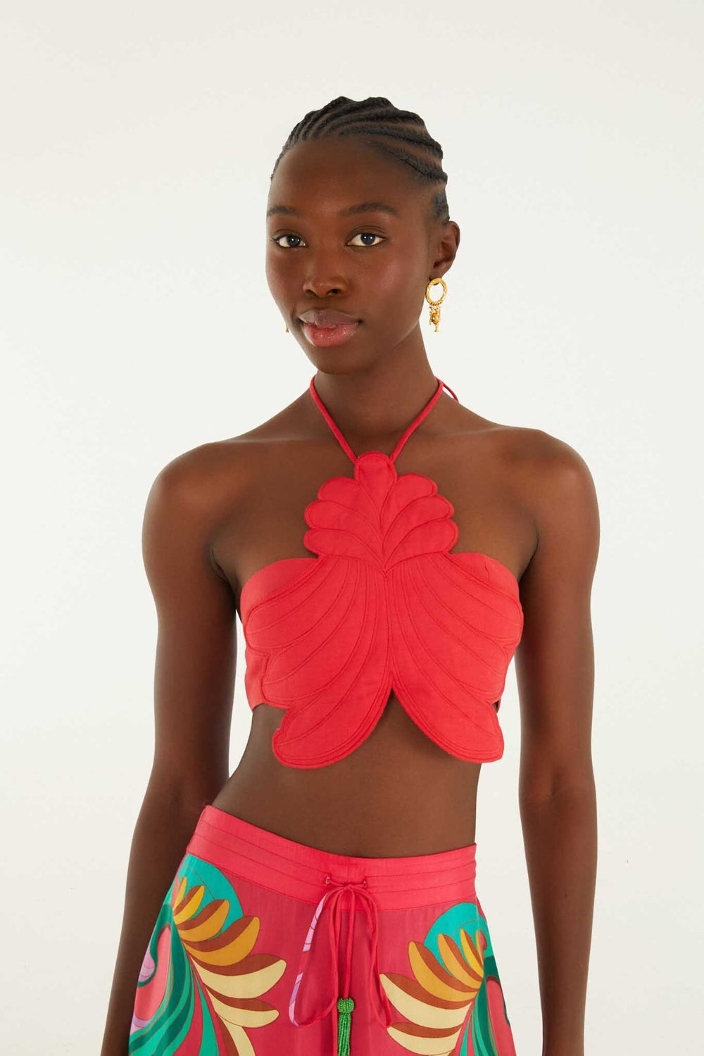 Red 3d Shell Halter Neck Crop Top - FARM Rio BANANA QUEEN