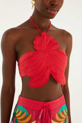 Red 3d Shell Halter Neck Crop Top - FARM Rio BANANA QUEEN
