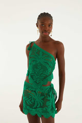 Green One-Shoulder Sheer Blouse - FARM Rio MARTINA TAPESTRY