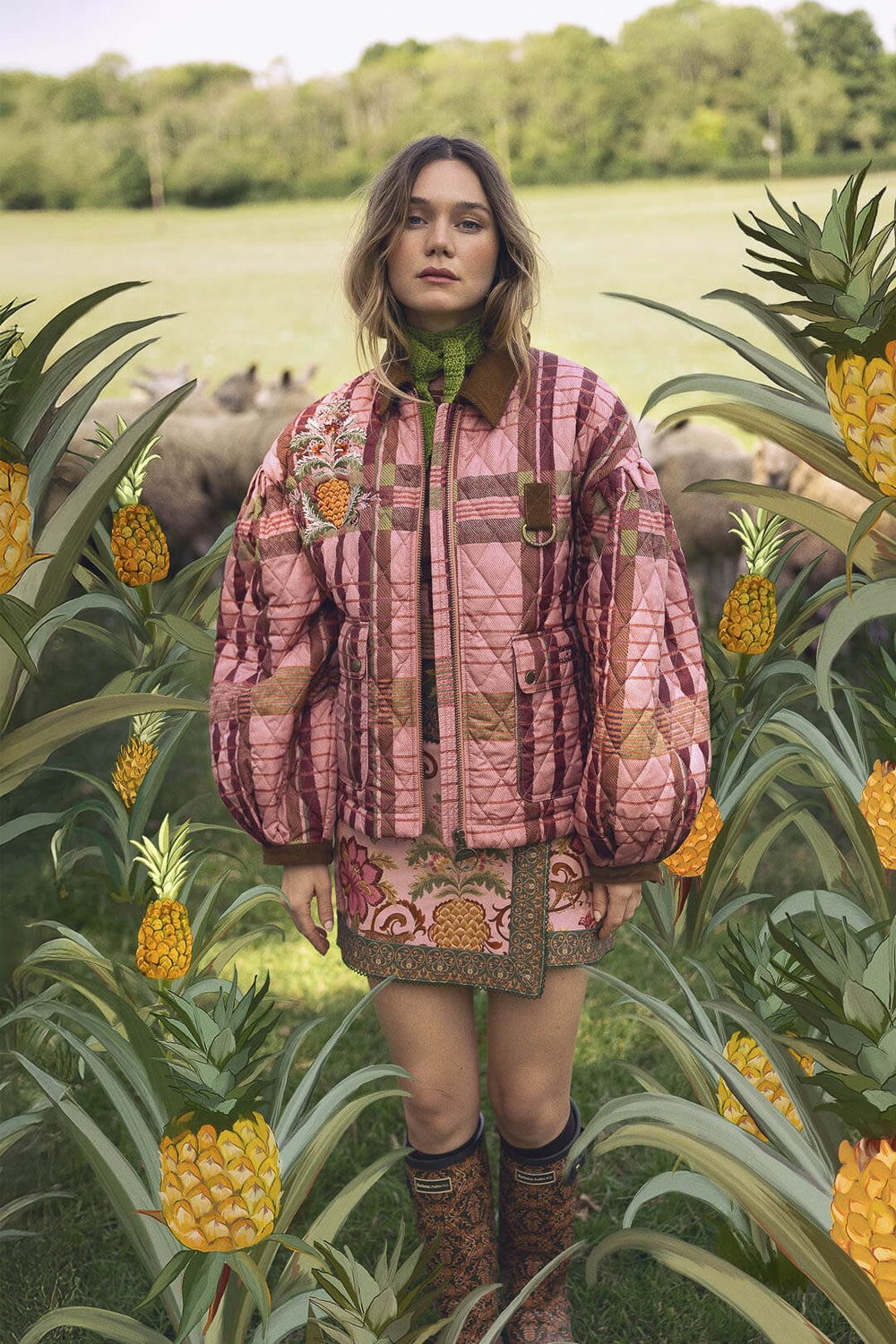 Ana-Clara Quilted Jacket - FARM Rio TARTAN PINK