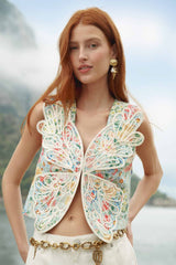 Multicolor Rendeira 3d Euroflax Premium Linen Vest - FARM Rio RENDEIRA MULTICOLOR