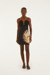 Black Ammonite Shell Bodice Cut-Out Mini Dress - FARM Rio AMMONITE PLACED BLACK