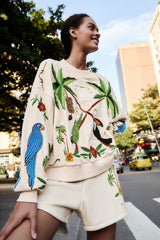 Off-White Coconut Trees Come To Rio Embroidered Sweatshirt - FARM Rio OFF-WHITE