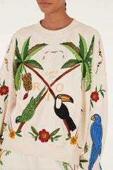 Off-White Coconut Trees Come To Rio Embroidered Sweatshirt - FARM Rio OFF-WHITE