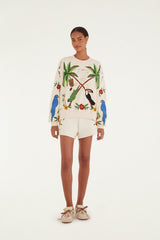 Off-White Coconut Trees Come To Rio Embroidered Sweatshirt - FARM Rio OFF-WHITE