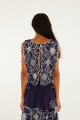 Blue Flowers Richelieu Organic Cotton Crop Top - FARM Rio BLUE