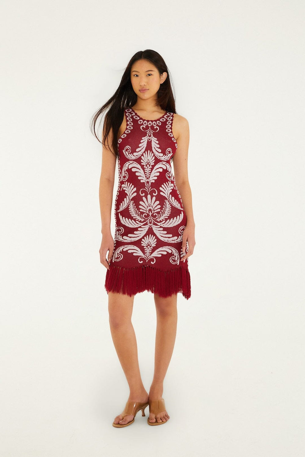 Burgundy Garden Tapestry Fringe Knit Dress - FARM Rio GARDEN TAPESTRY PINK
