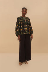 Black Twill Belted Wide Pants - FARM Rio BLACK