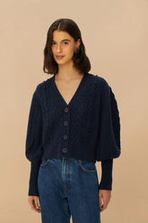 Navy Blue Mixed Stitches Knit Cardigan - FARM Rio DARK BLUE