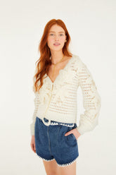 Off-White Crochet 3d Flowers Knit Cardigan - FARM Rio OFF-WHITE
