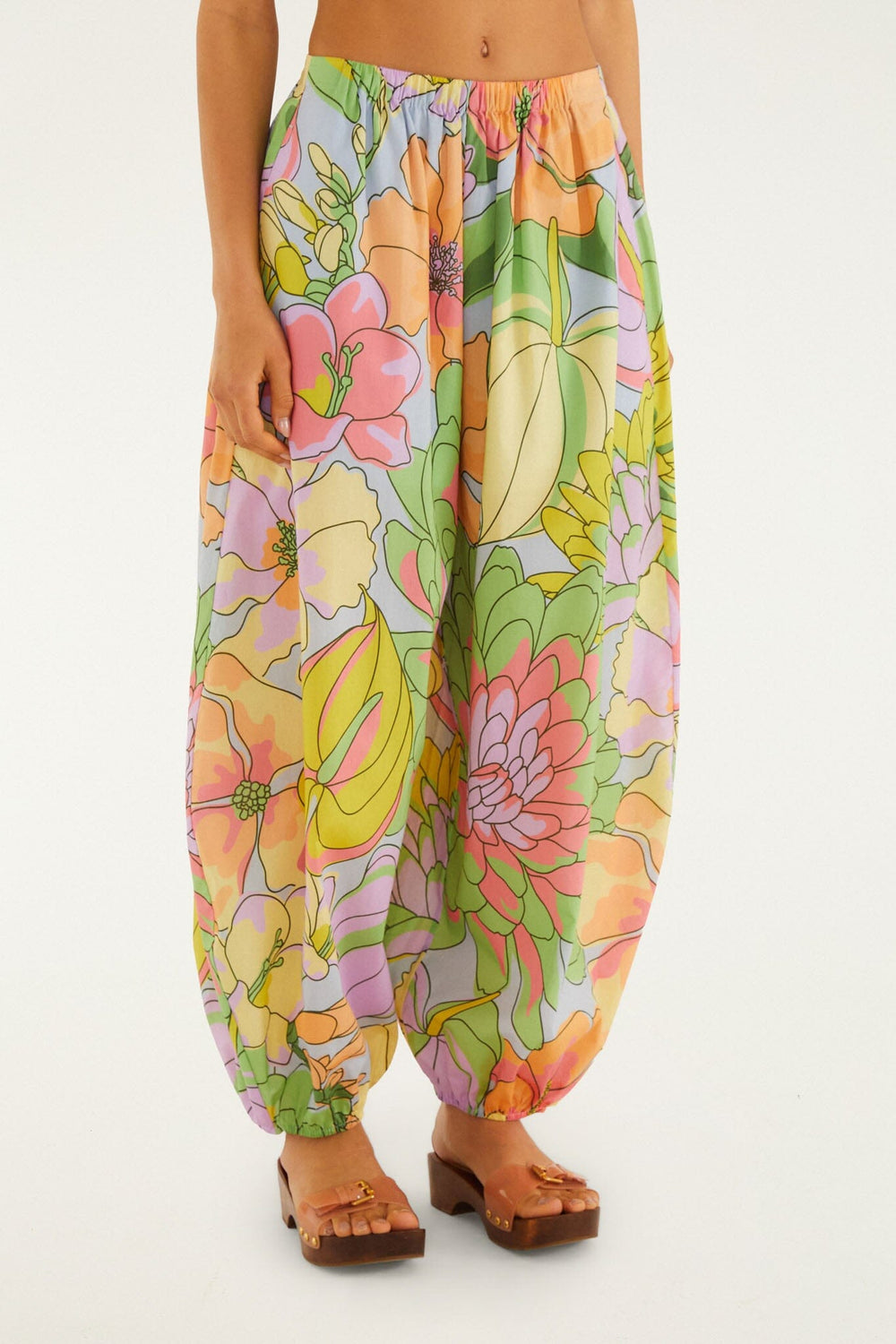 Multicolor Spring Affair Organic Cotton Balloon Pants - FARM Rio SPRING AFFAIR LIGHT BLUE