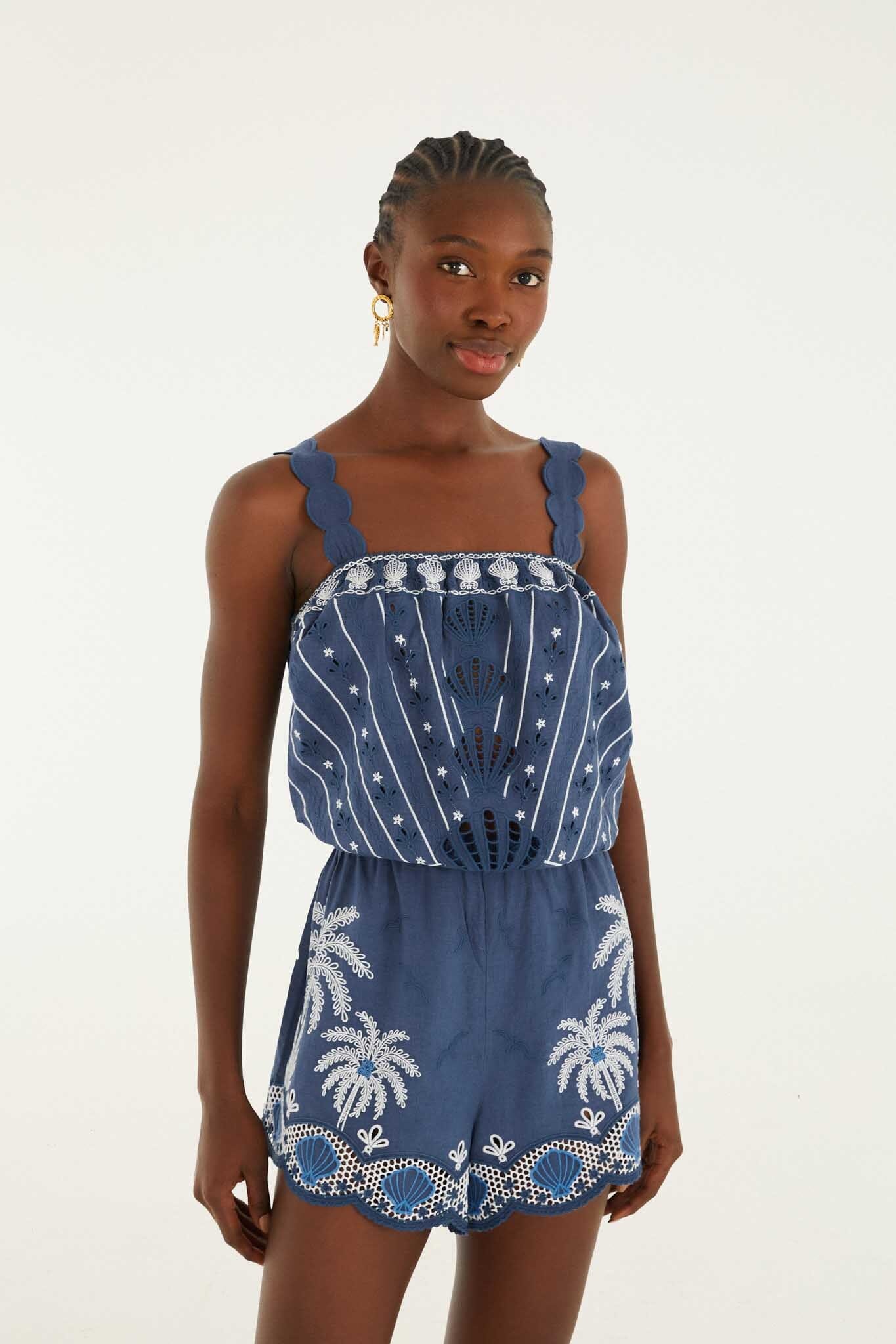 Romper With Embroidery - FARM Rio COAST STARS