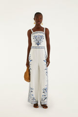 Off-White Flowers Arch Euroflax Premium Linen Maxi Jumpsuit - FARM Rio FLOWERS ARCH OFF-WHITE