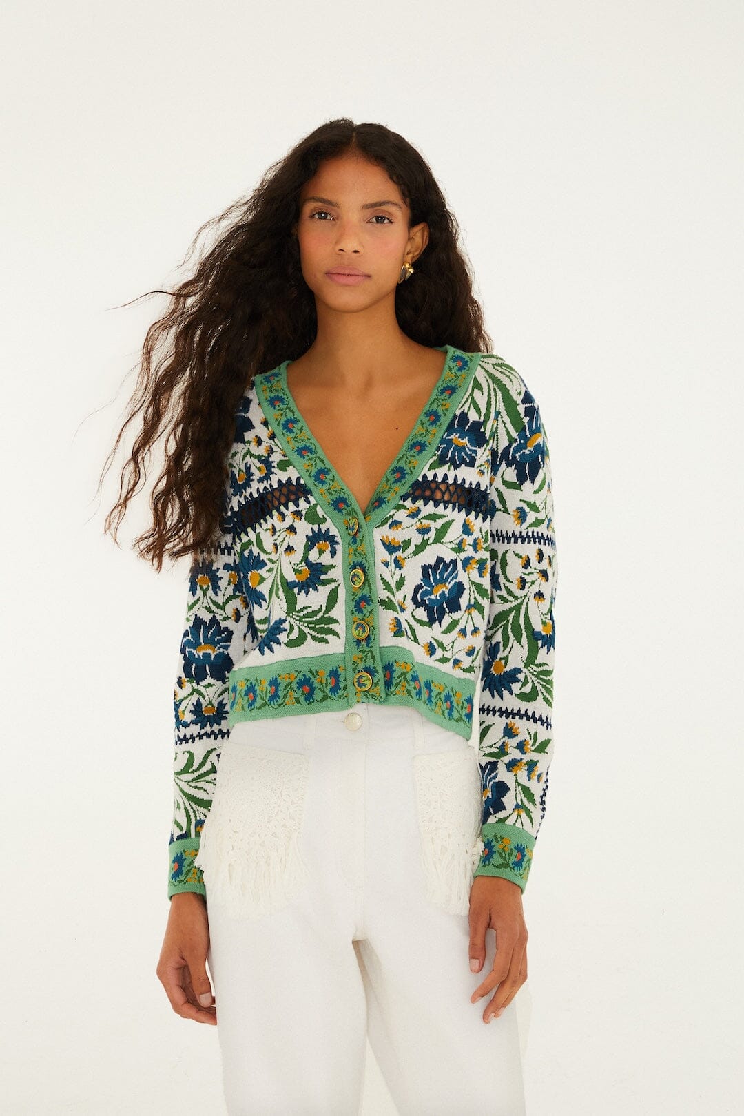 Off-White Manoela Buttoned Knit Cardigan - FARM Rio MANOELA OFF-WHITE
