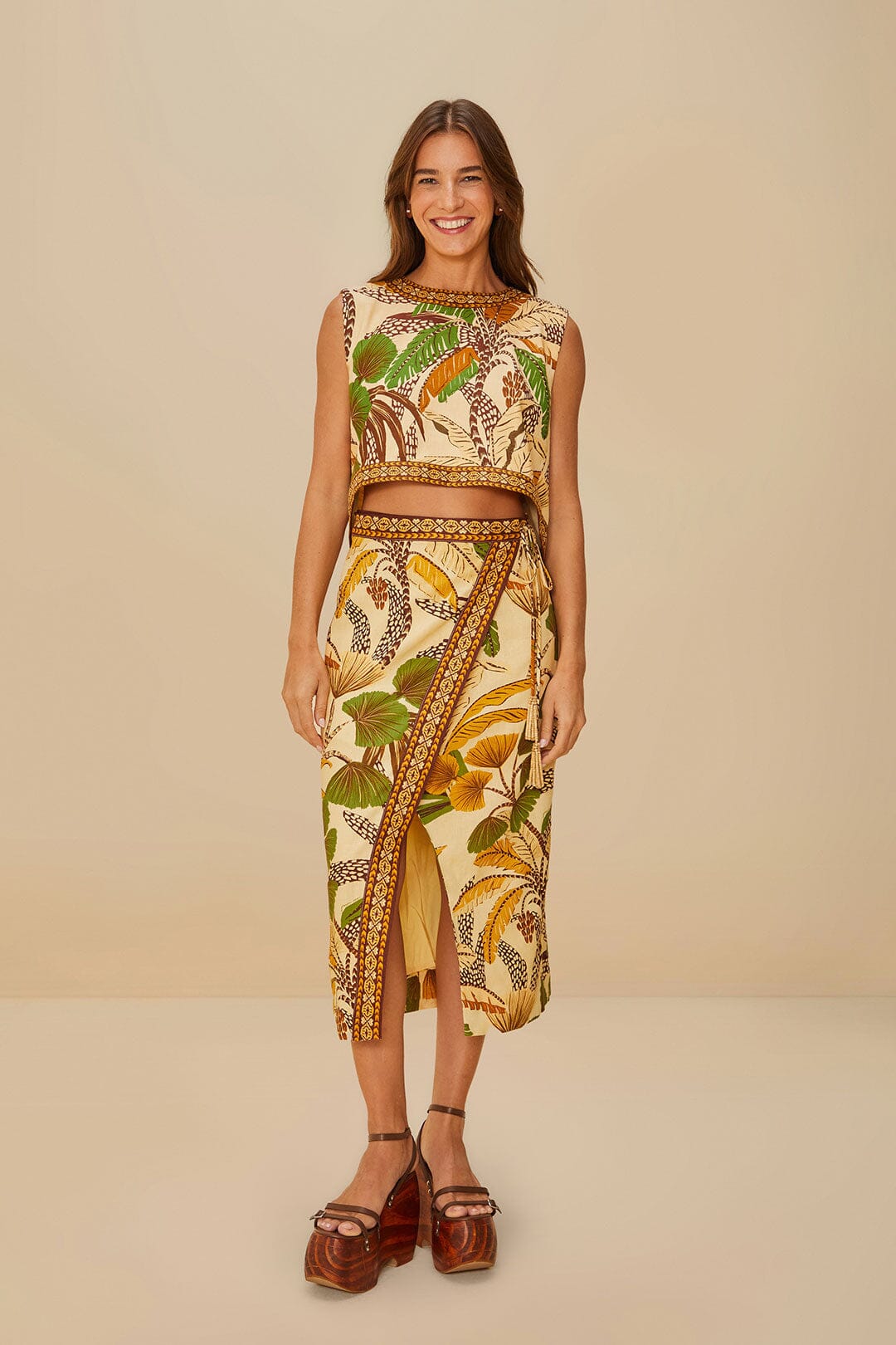 Sand Foliage Sketch Blouse - FARM Rio FOLIAGE SKETCH SAND
