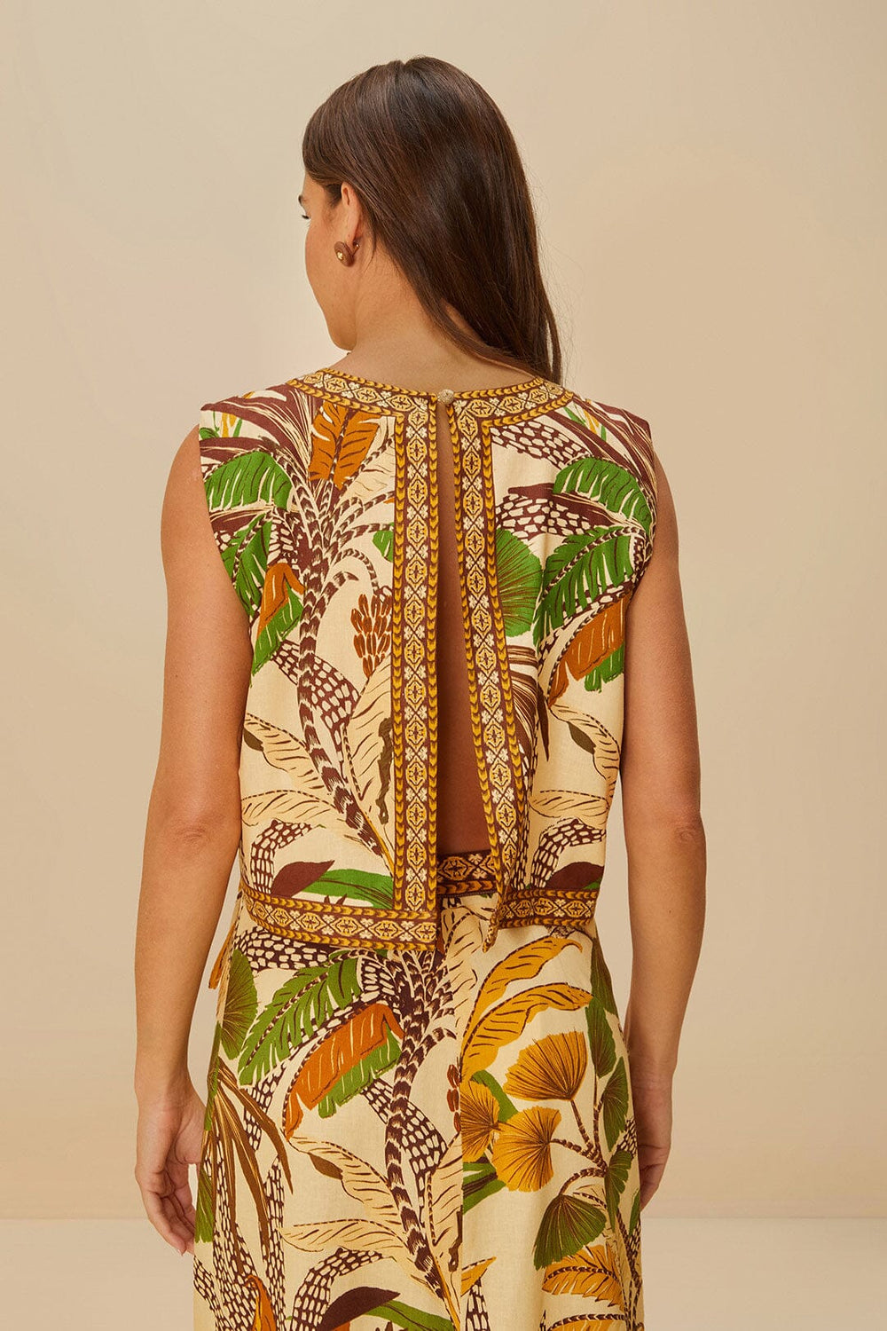 Sand Foliage Sketch Blouse - FARM Rio FOLIAGE SKETCH SAND