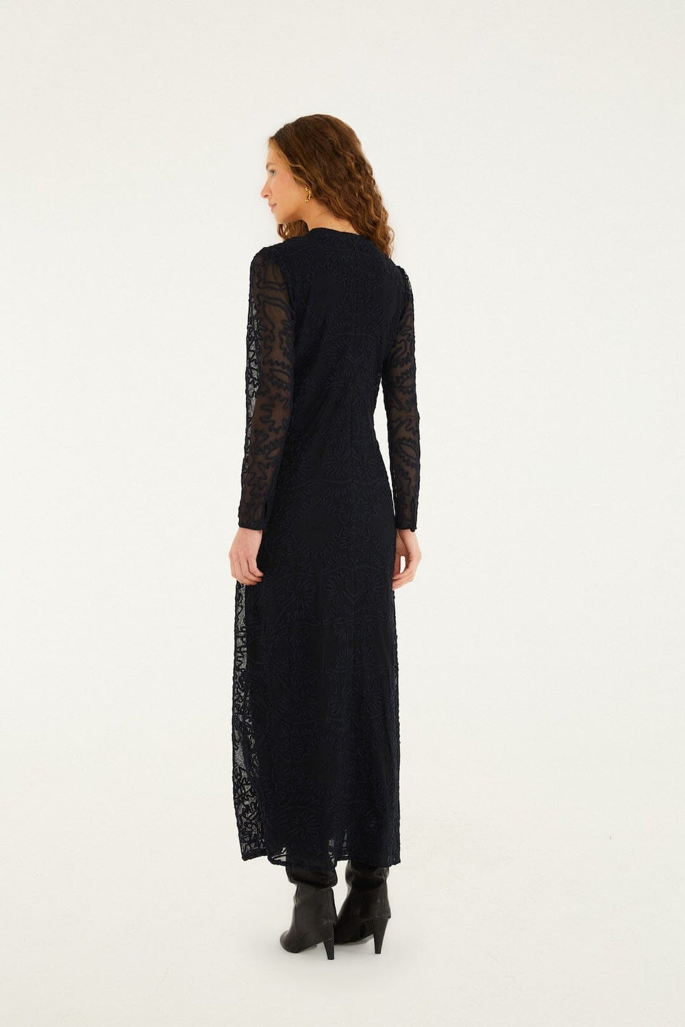 Black Embroidered Sheer Sleeve Maxi Dress - FARM Rio BLACK