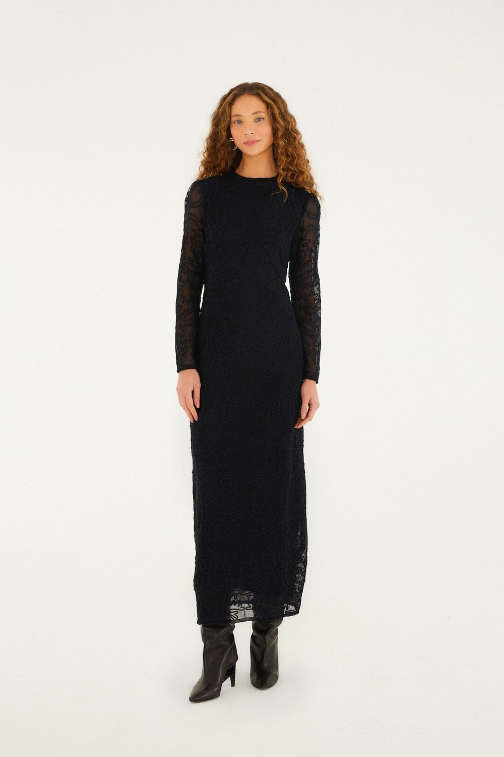 Black Embroidered Sheer Sleeve Maxi Dress - FARM Rio BLACK