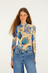 Sand Mystical Long Sleeve Tulle Blouse - FARM Rio MYSTICAL BLUE