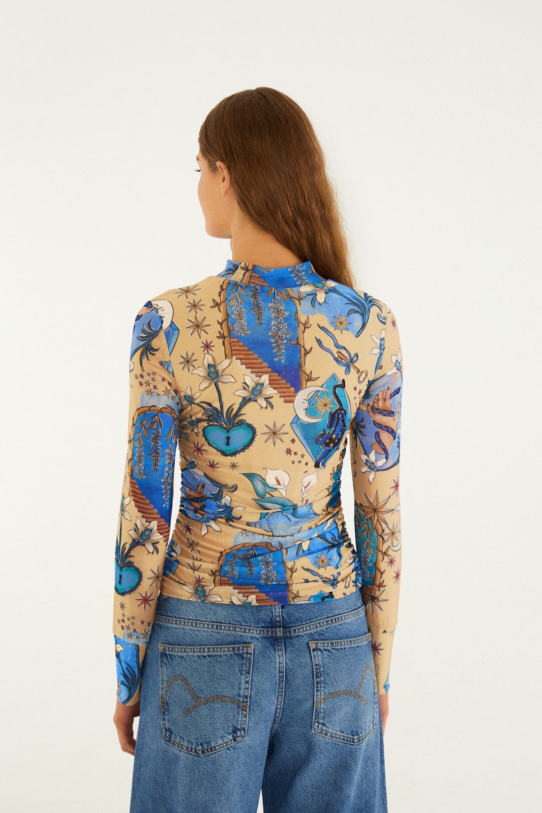 Sand Mystical Long Sleeve Tulle Blouse - FARM Rio MYSTICAL BLUE