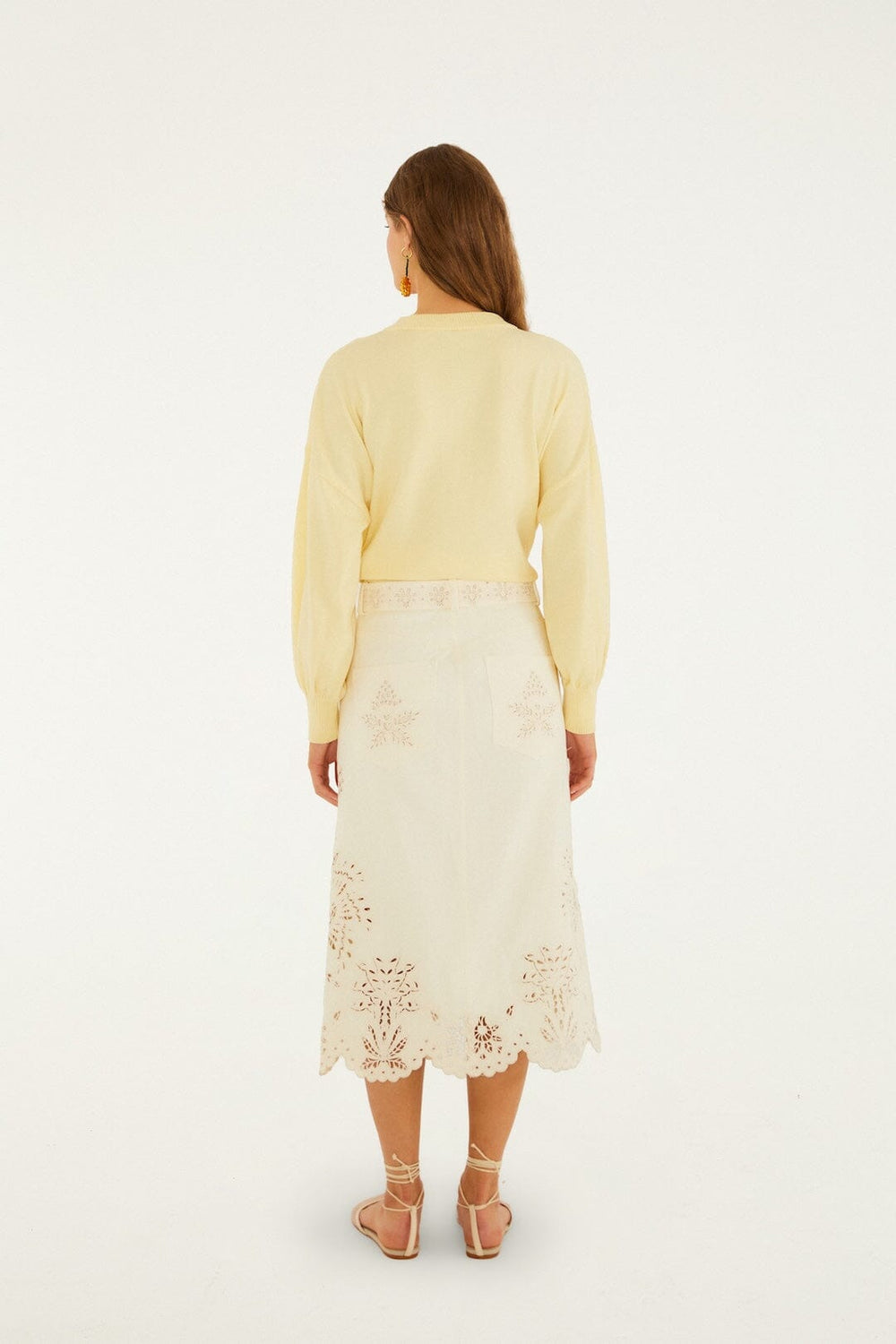 Beige Geometric Richelieu Twill Midi Skirt - FARM Rio BEIGE