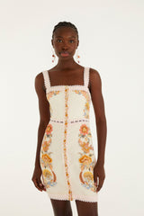 Light Pink Ligia Lace Buttoned Euroflax Premium Linen Mini Dress - FARM Rio LIGIA FLORAL LIGHT PINK