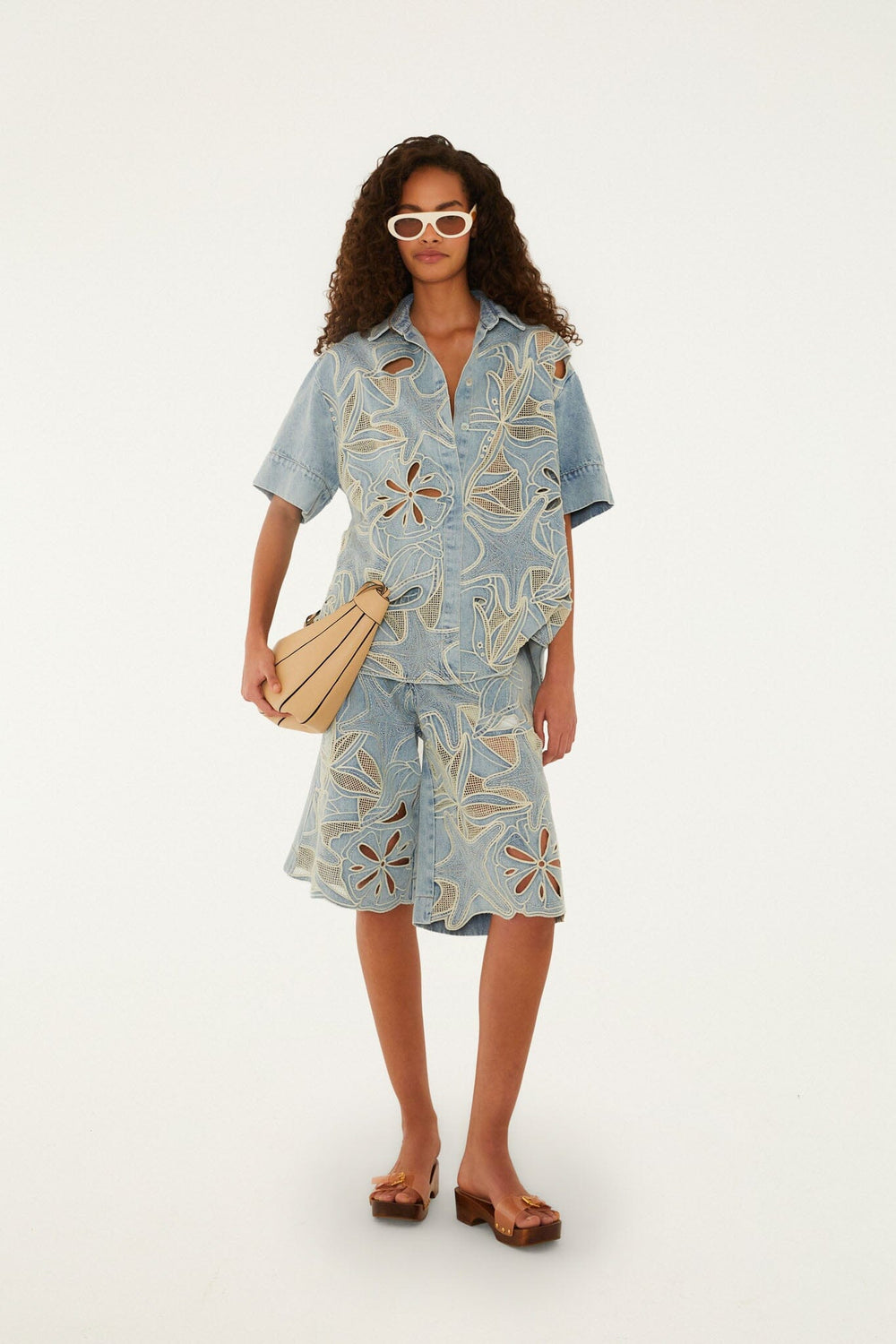 Denim Sea Desire Embroidered Bermuda Shorts - FARM Rio DENIM