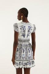 Off-White Flowers Arch Ruffled Mini Dress - FARM Rio FLOWERS ARCH OFF-WHITE