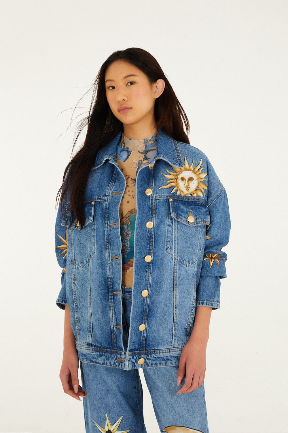 Denim Mystical Sun Printed Jacket - FARM Rio DENIM