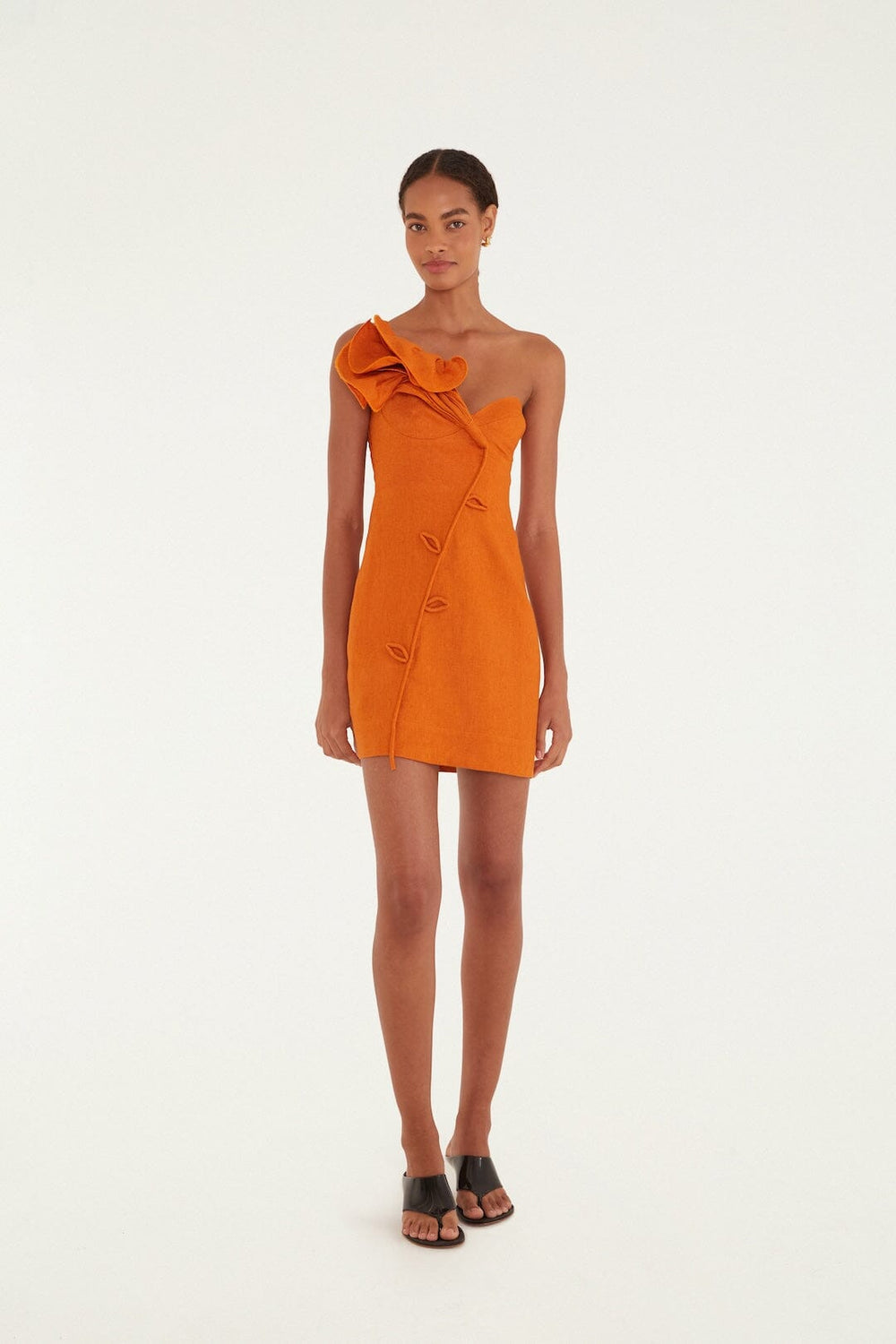 Orange Flower Euroflax Premium Linen Mini Dress - FARM Rio ORANGE
