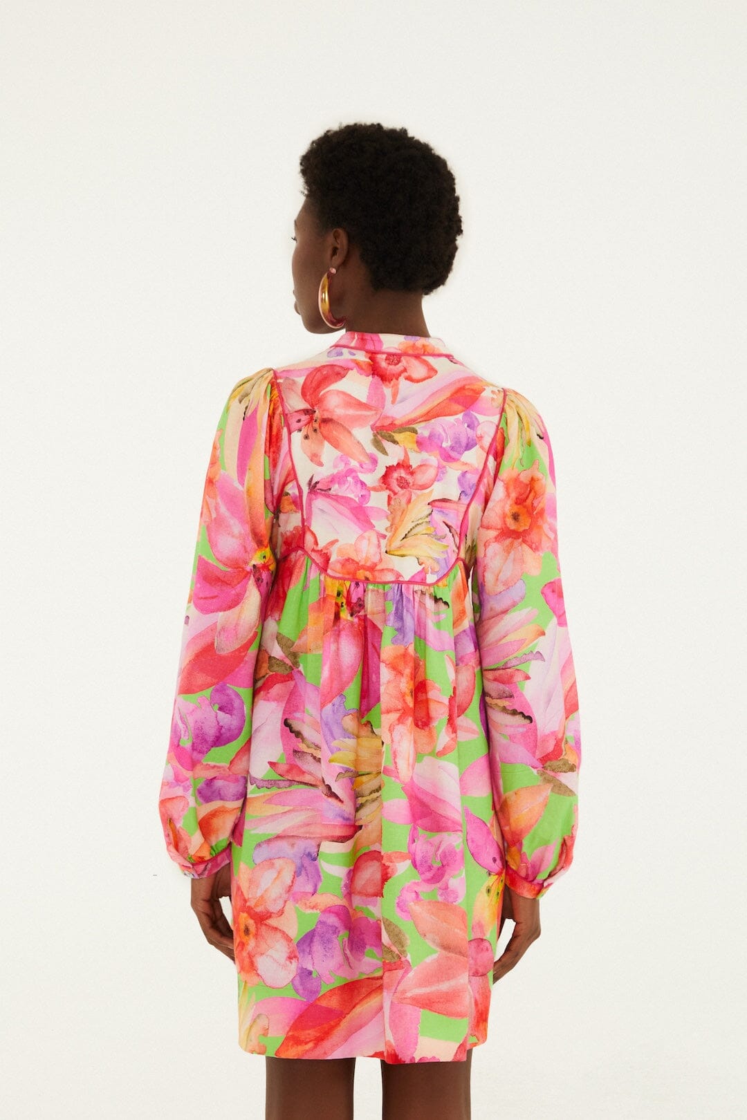 Multicolor Artsy Flora Lenzing Ecovero Euroflax Mini Dress - FARM Rio ARTSY FLORA GREEN