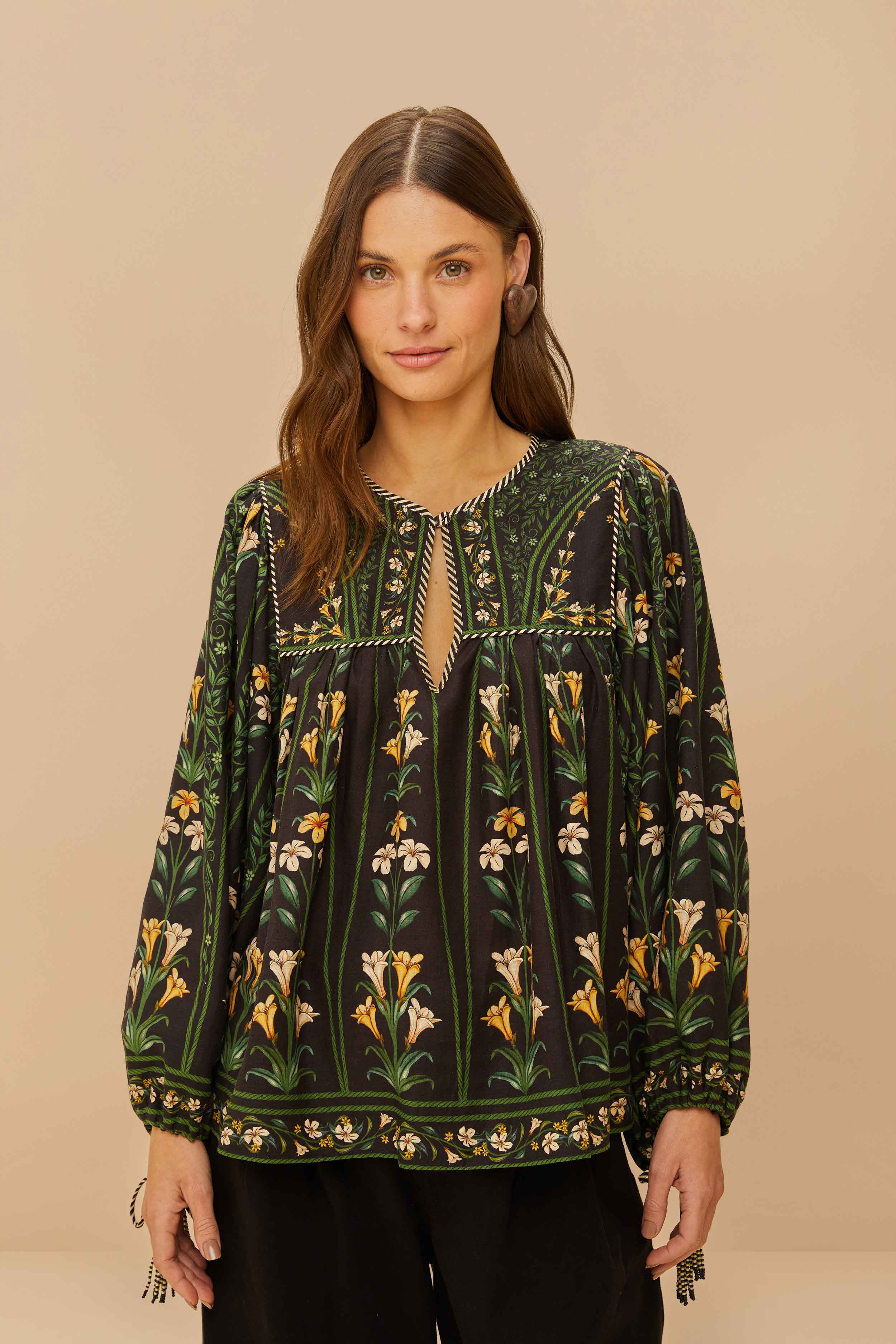 Black Flowers Arch Blouse - FARM Rio FLOWERS ARCH BLACK
