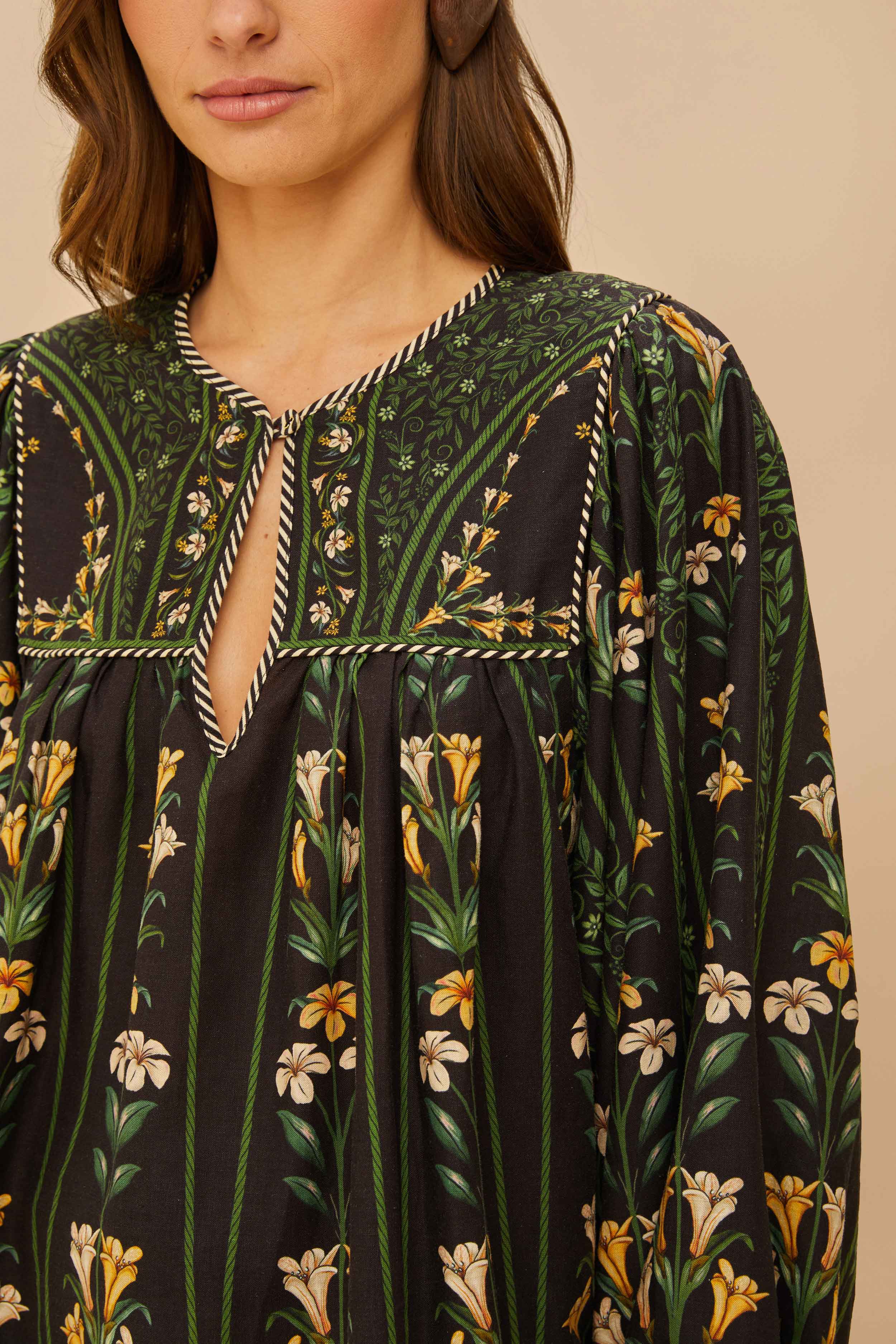 Black Flowers Arch Blouse - FARM Rio FLOWERS ARCH BLACK