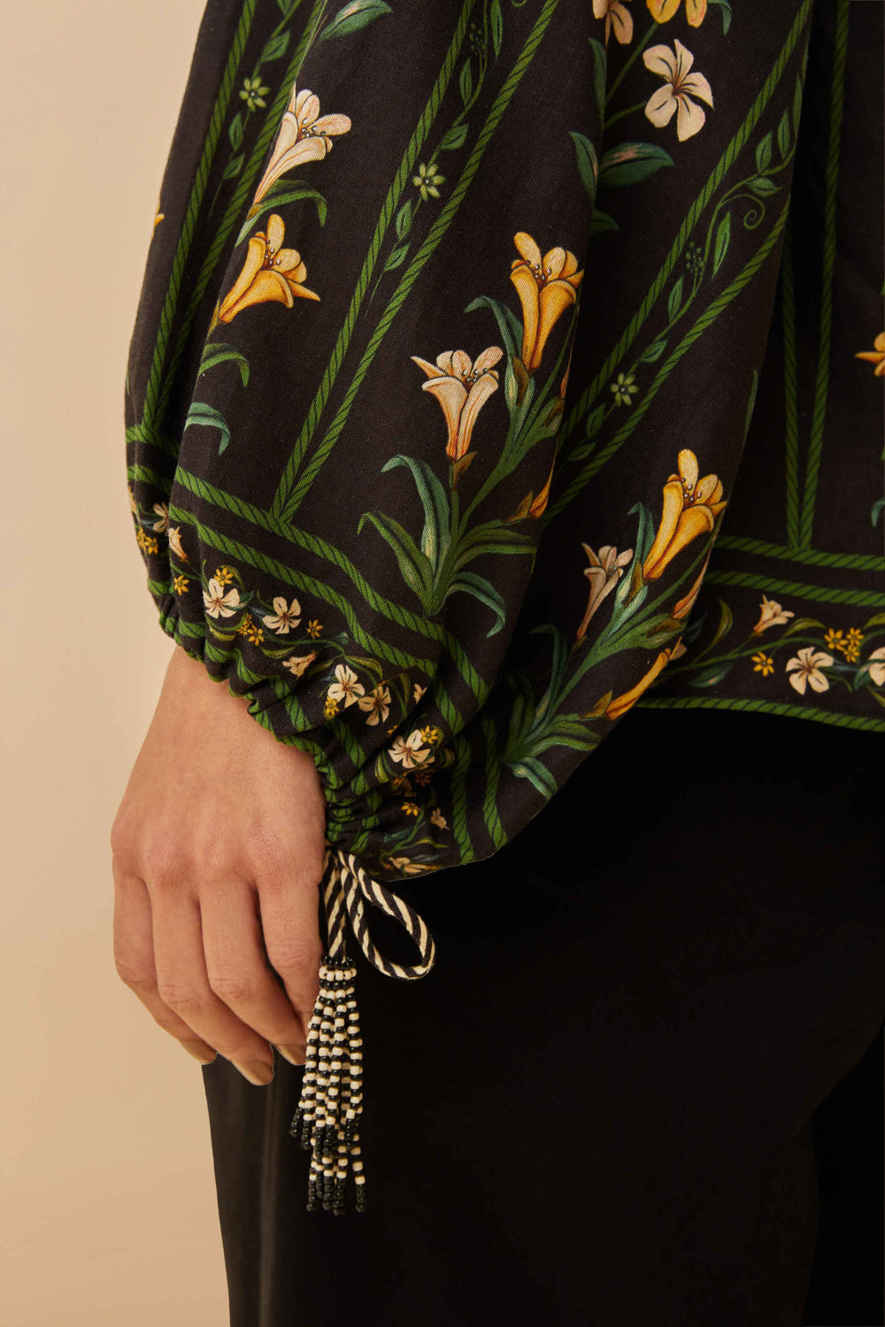 Black Flowers Arch Blouse - FARM Rio FLOWERS ARCH BLACK