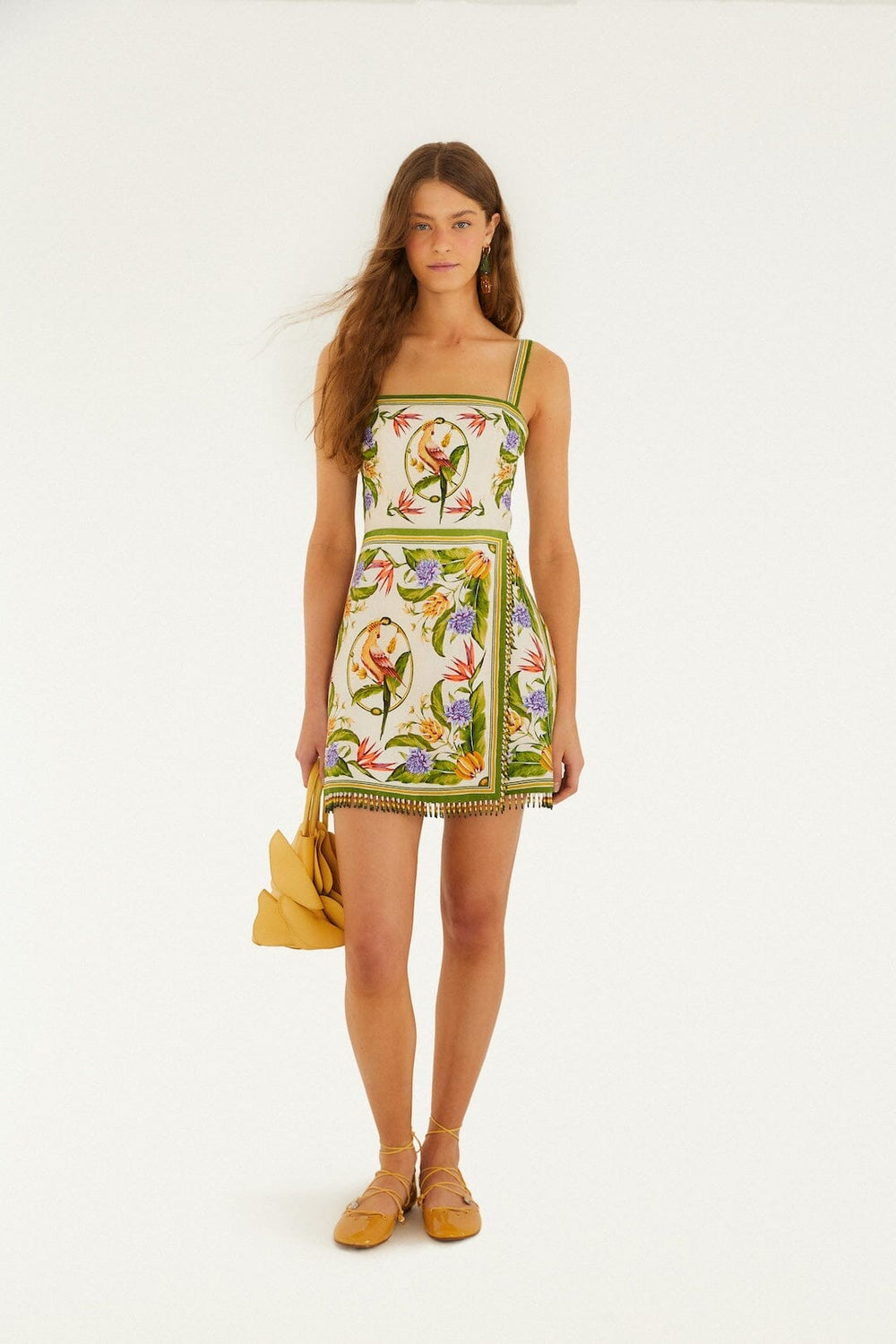 Sand Tropical Scarf Euroflax Premium Linen Sleeveless Mini Dress - FARM Rio TROPICAL SCARF SAND