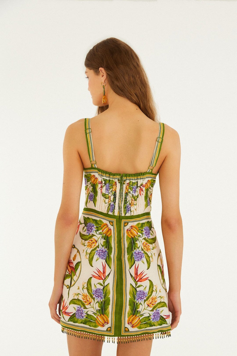 Sand Tropical Scarf Euroflax Premium Linen Sleeveless Mini Dress - FARM Rio TROPICAL SCARF SAND
