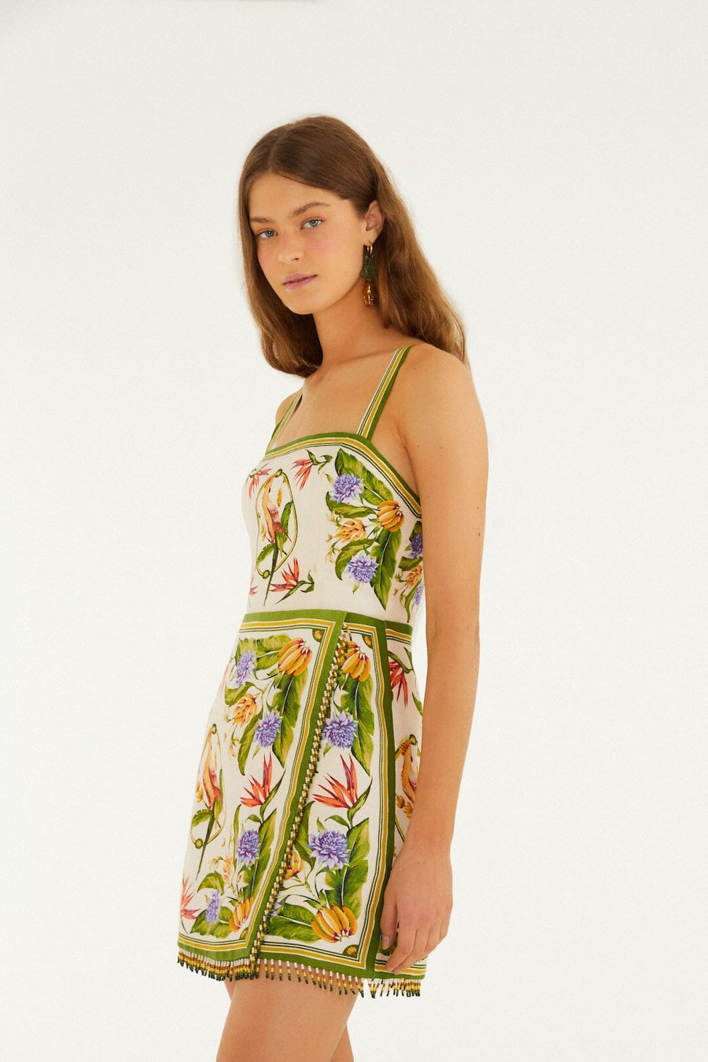 Sand Tropical Scarf Euroflax Premium Linen Sleeveless Mini Dress - FARM Rio TROPICAL SCARF SAND