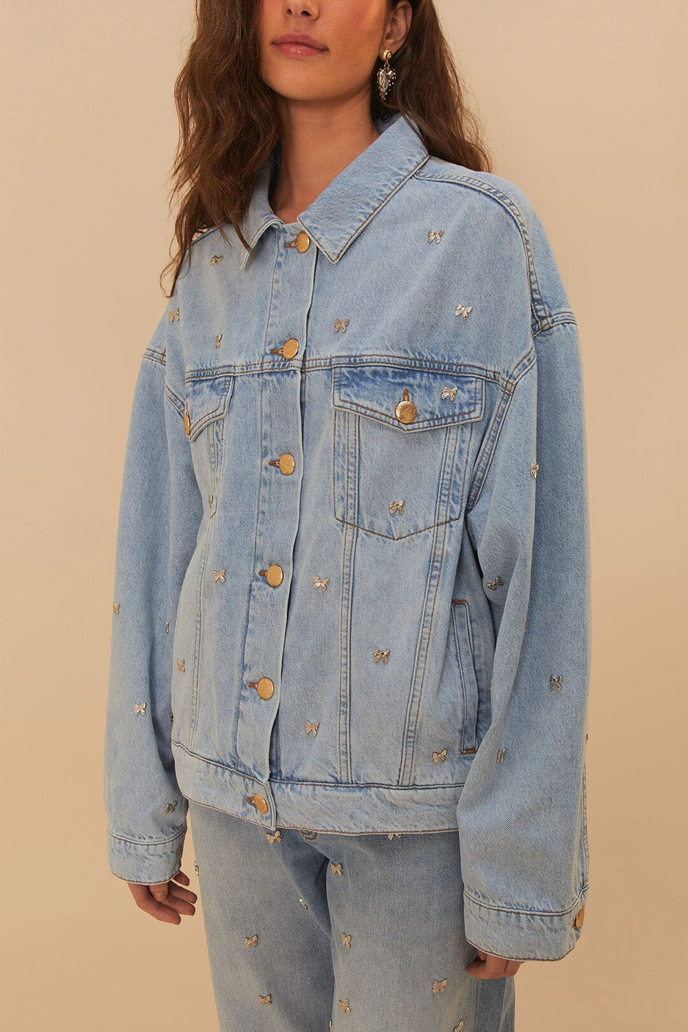 Bows Embroidery Denim Jacket - FARM Rio DENIM