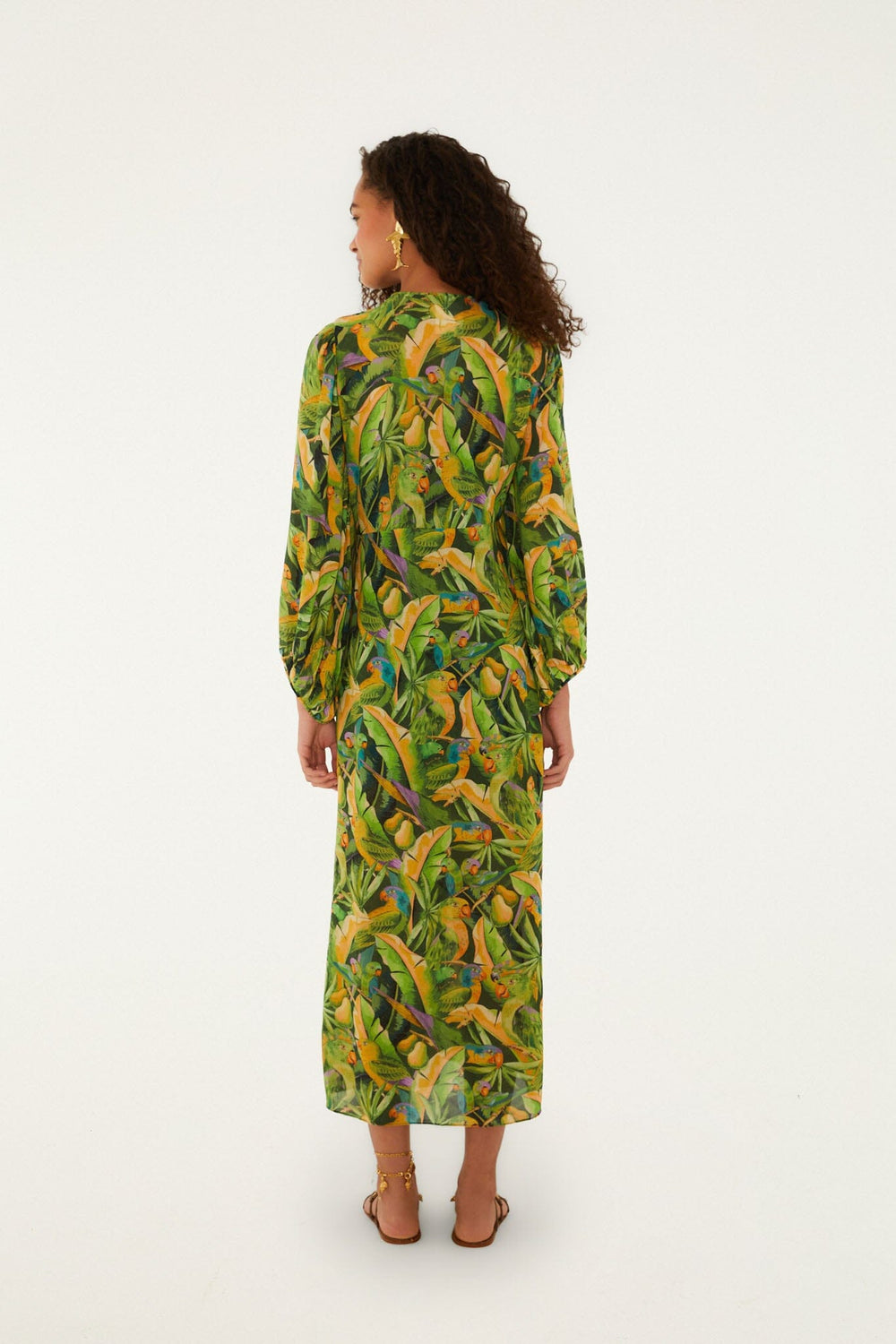 Forest Green Parrots Long Sleeve Dress - FARM Rio PARROTS FOREST GREEN