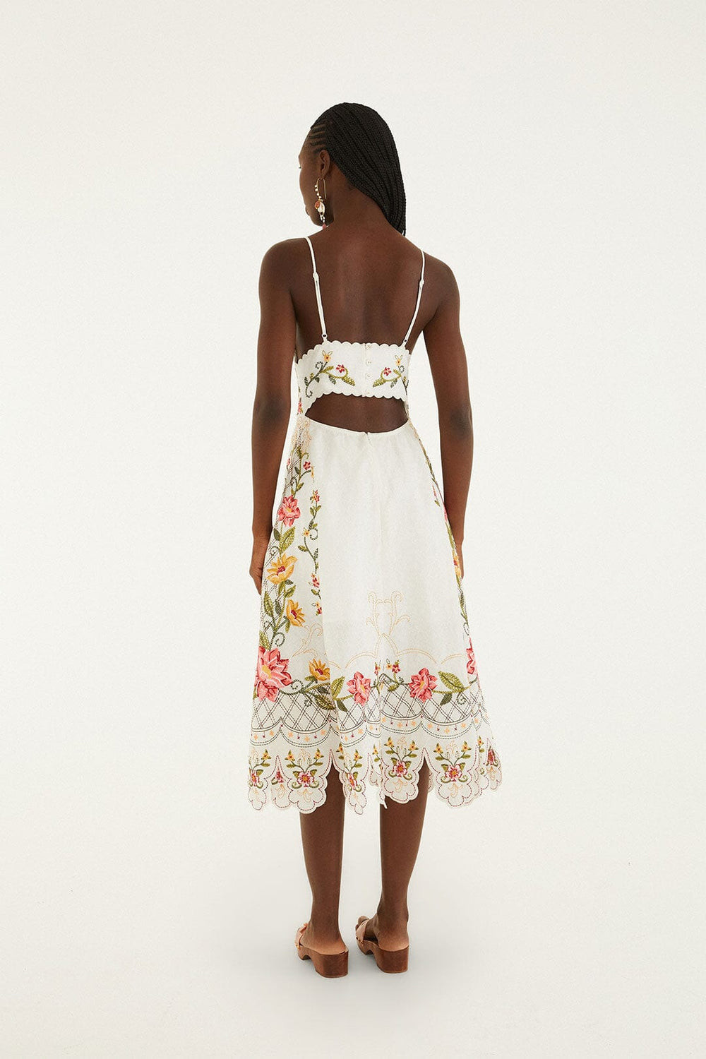 Off-White Flower Embroidery Asymetric Hem Midi Dress - FARM Rio OFF-WHITE