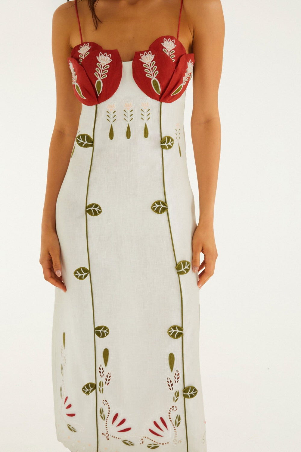Off-White Tulip Richelieu Embroidered Midi Dress - FARM Rio OFF-WHITE