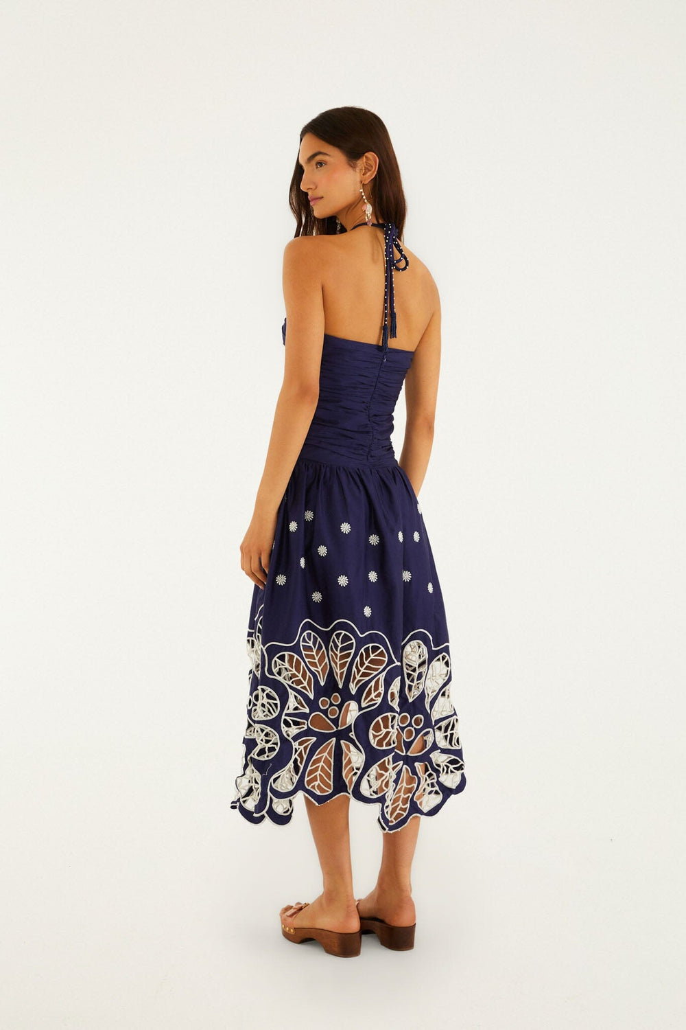 Navy Blue Embroidered Richelieu Midi Dress - FARM Rio DARK BLUE