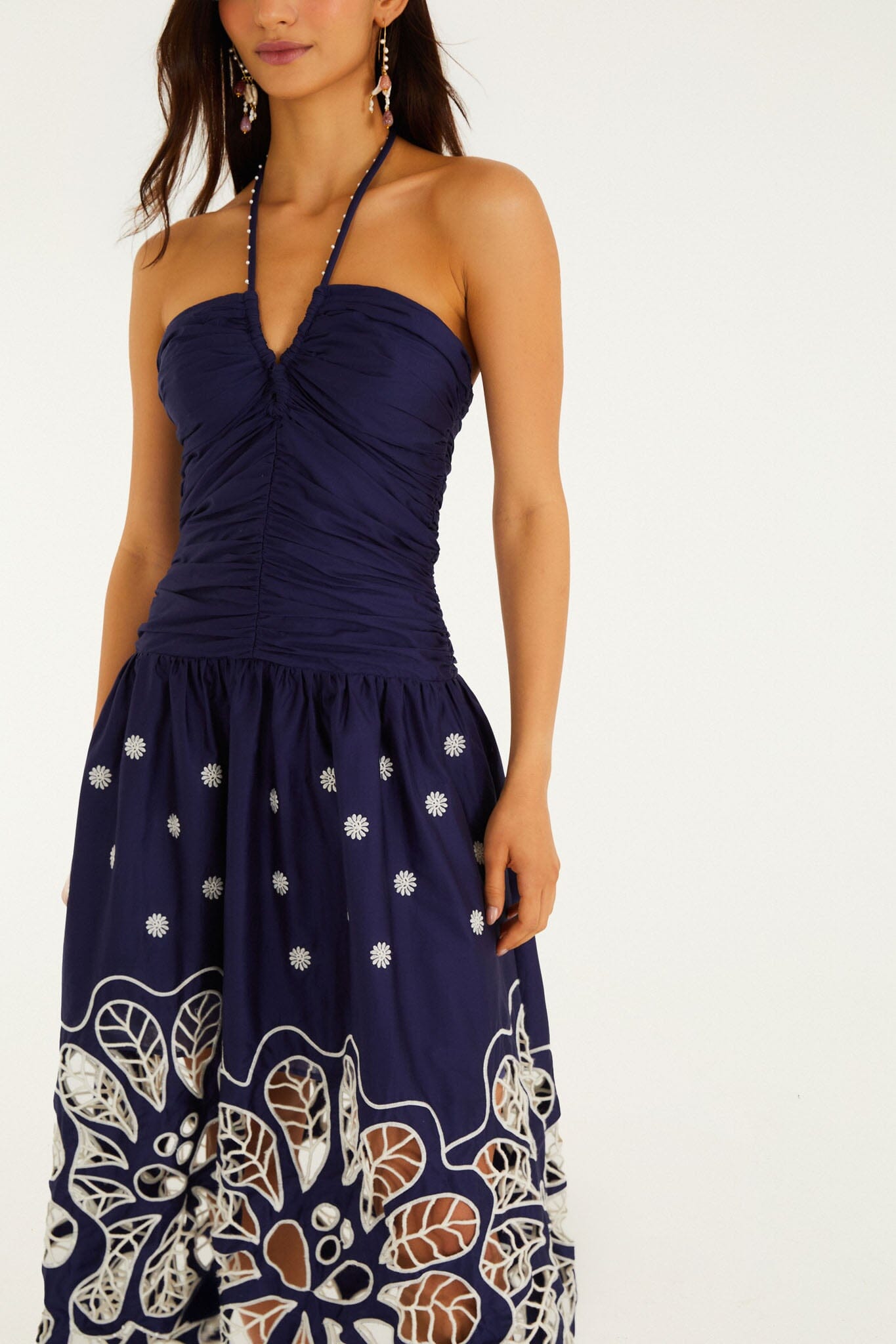 Navy Blue Embroidered Richelieu Midi Dress - FARM Rio DARK BLUE