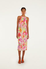 Multicolor Artsy Flora Euroflax Premium Linen Midi Dress - FARM Rio ARTSY FLORA GREEN