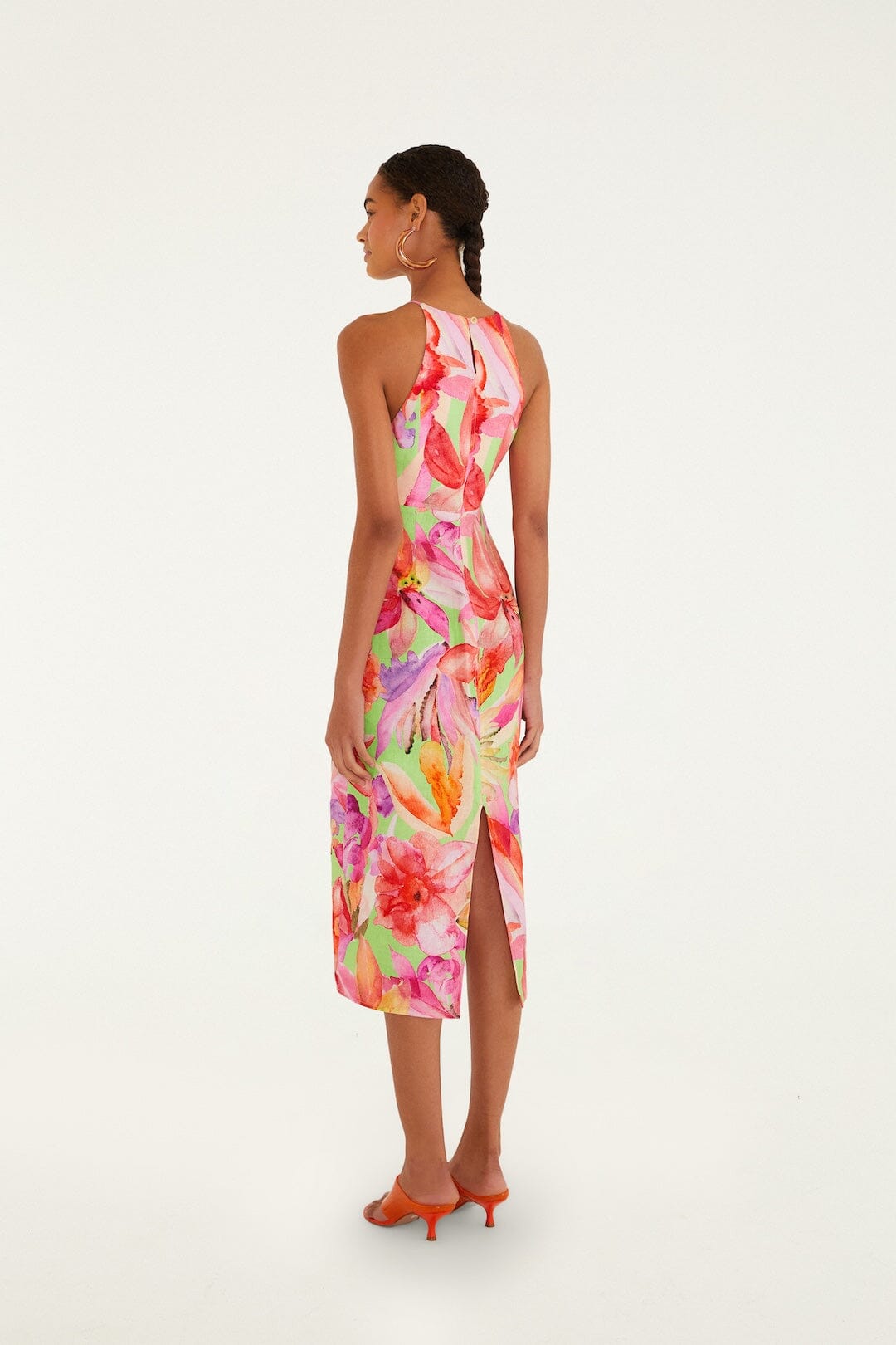 Multicolor Artsy Flora Euroflax Premium Linen Midi Dress - FARM Rio ARTSY FLORA GREEN